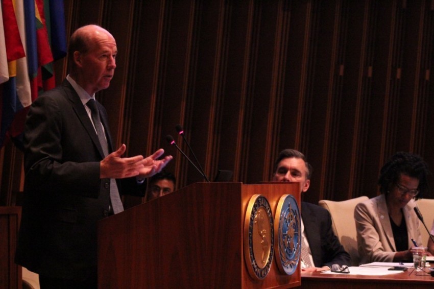 World Vision Vice President of Water Greg Allgood speaks during a convening of stakeholders for the WASH for Health Care Facilities initiative at the Pan American Health Organization headquarters in Washington, D.C. on June 19, 2019.