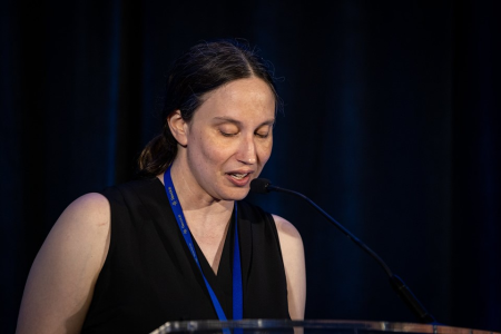 Johanna Finegan speaks at the second annual Revoice Conference held in St. Louis, Missouri, June 5-8, 2019.