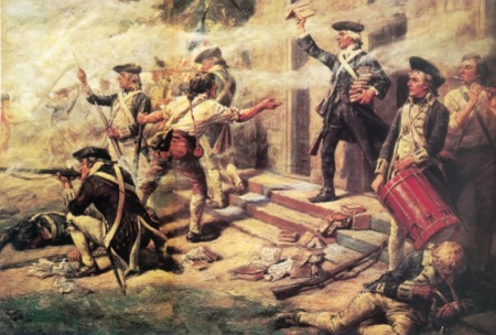 An early twentieth century painting depicting the Battle of Springfield, New Jersey, which occurred in 1780 during the American Revolution.