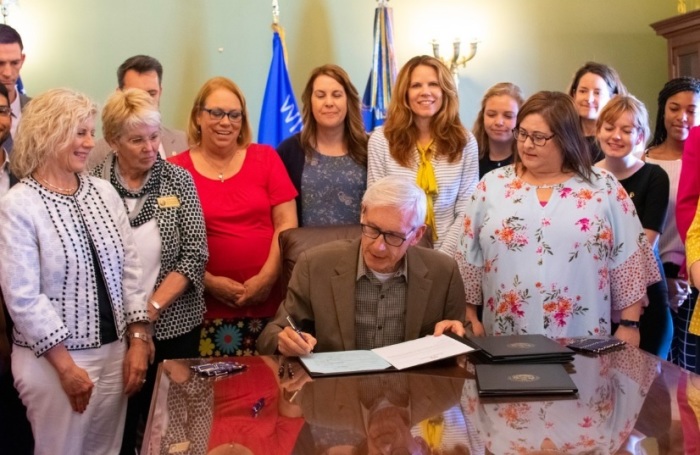 Wisconsin Governor Tony Evers vetoing four pro-life bills on Friday, June 21, 2019.