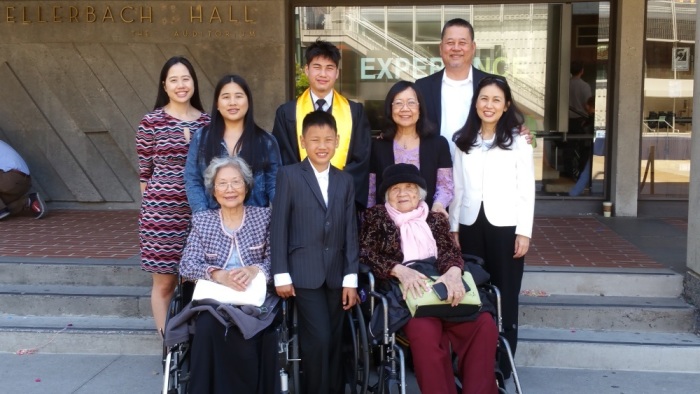 Long Chung and his family at the graduation of his son from the University of California, Berkley, 2018.