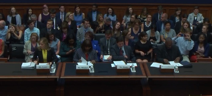 The witnesses for the second panel of a hearing held June 25, 2019 by The House Committee on Education and Labor titled “Do No Harm: Examining the Misapplication of the Religious Freedom Restoration Act.” From left to right: Rachel Laser, president and CEO of Americans United for Separation of Church and State; Shirley J. Wilcher, executive director of the American Association for Access, Equity and Diversity; Matt Sharp, senior counsel for the Alliance Defending Freedom; and the Reverend Jimmie R. Hawkins, director of the Presbyterian Office of Public Witness, which is connected to Presbyterian Church (USA).