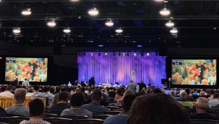 Presbyterian Church in America debates Overture 4, titled 'Declare the Council on Biblical Manhood & Womanhood’s ‘Nashville 3 Statement’ on Biblical Sexuality as a Biblically Faithful Declaration,' during their General Assembly meeting held June 25-28, 2019, in Dallas, Texas. 
