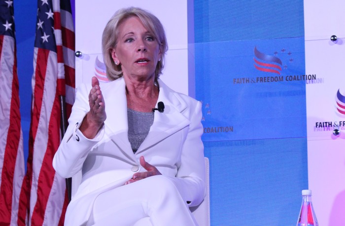 Secretary of Education Betsy DeVos speaks at the 2019 Road to Majority Conference hosted by the Faith & Freedom Coalition at the Omni Shoreham hotel in Washington, D.C. on June 28, 2019.