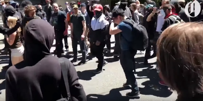 A screengrab of video showing Quillette editor Andy Ngo attacked by Antifa members at a protest in Portland, Oregon on Saturday, June 29, 2019.