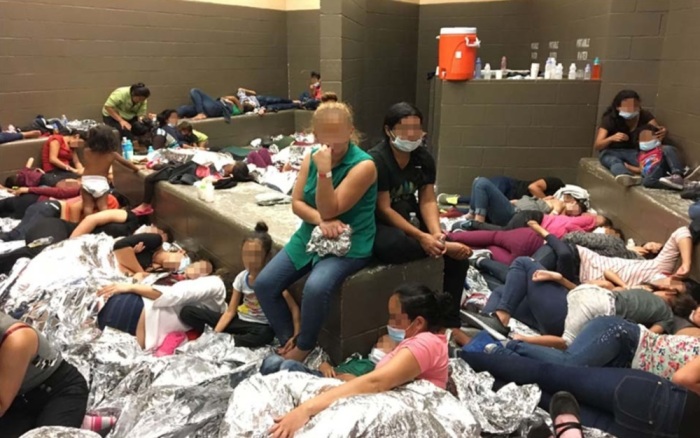 Overcrowding of families observed by OIG on June 11, 2019, at Border Patrol’s Weslaco, TX, Station.