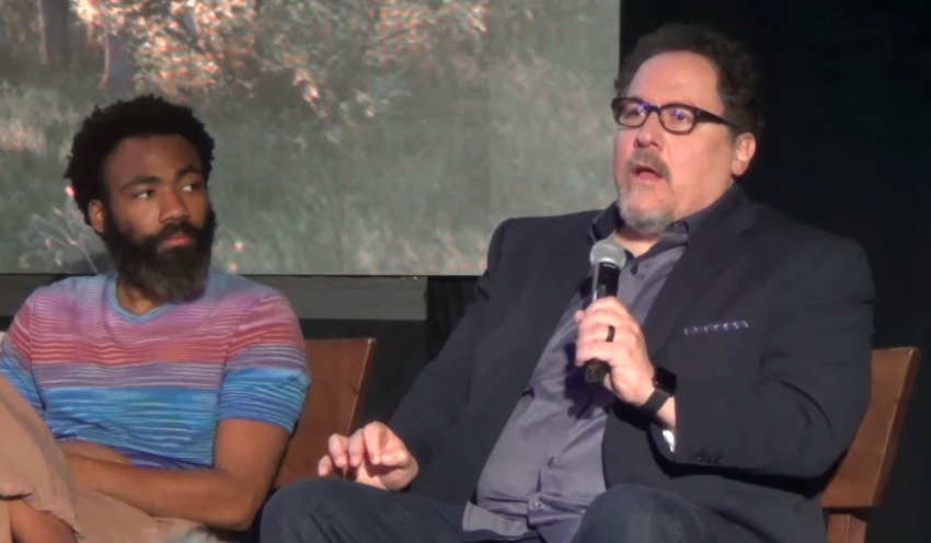 Donald Glover and Jon Favreau at the Global Press Conference for Disney's 