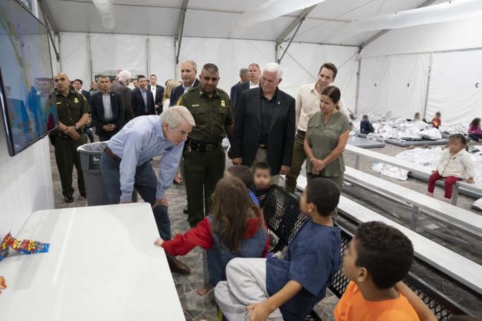 Vice President Mike Pence and other officials at the McAllen Border Patrol Station in Texas on July 12, 2019.
