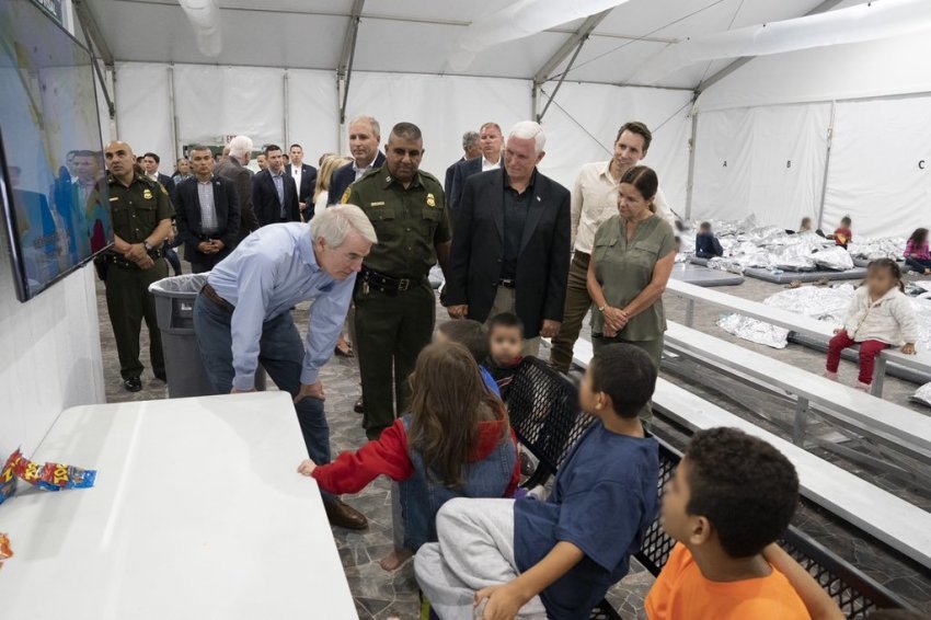 Vice President Mike Pence and other officials at the McAllen Border Patrol Station in Texas on July 12, 2019.