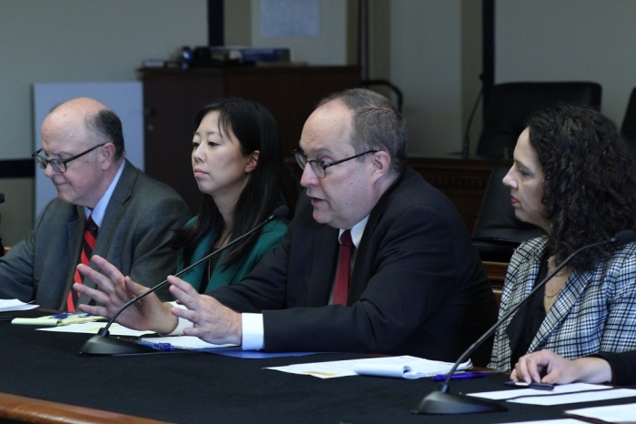 Galen Carey, vice president of government affairs for the National Association of Evangelicals, speaks during a congressional briefing on refugee resettlement at the Rayburn House Office Building in Washington, D.C. on July 15, 2019. Also pictured: Matthew Wilch of the United States Conference of Catholic Bishops (left), Jenny Yang of World Relief (middle-left) and Melanie Nezer of HIAS (right). 