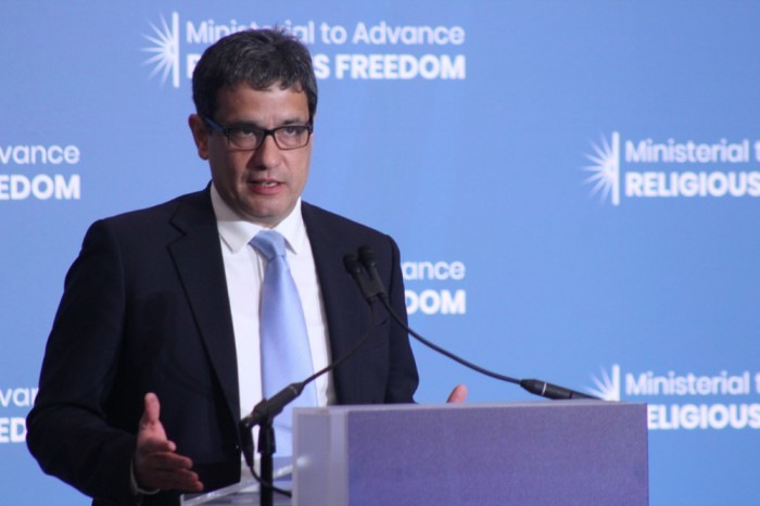 Shaan Taseer speaks at the second State Department Ministerial to Advance Religious Freedom at the Harry S. Truman Building in Washington, D.C. on July 17, 2019. 