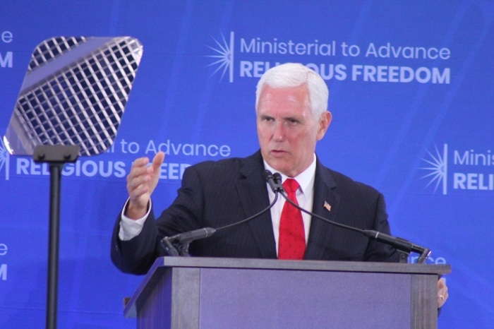 Mike Pence speaks at the second State Department Ministerial to Advance Religious Freedom in Washington, D.C. on July 18, 2019.