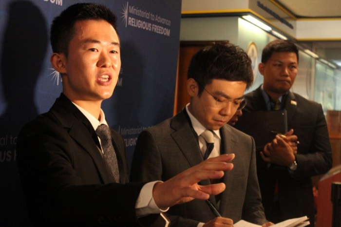 North Korean defector Illyong Ju speaks with the press at the U.S. State Department's Ministerial to Advance Religious Freedom at the Harry S. Truman Building in Washington, D.C. on July 17, 2019. 