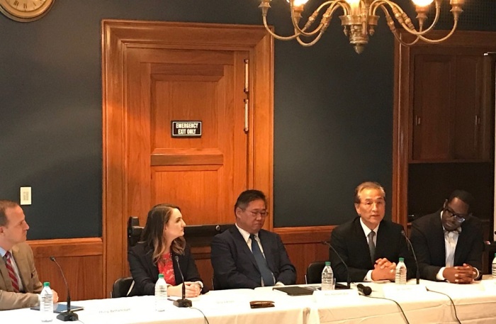 Panelists speak in the Senate Dirksen building on Capitol Hill about conditions in North Korea on July 18, 2019. 