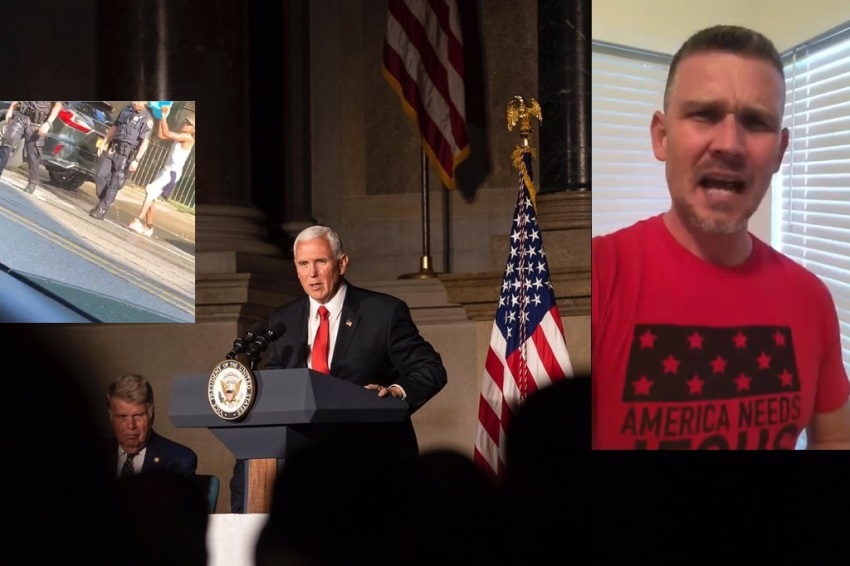 Vice President Mike Pence, Pastor Greg Lock (R inset) are among many conservatives outraged at water attacks on NYPD officers (L - inset) in New York City.