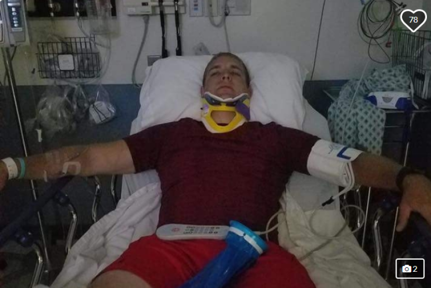 Pastor Joshua Ashley after his accident in 2017.