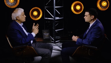 Ravi Zacharias speaks with Ben Shapiro during an interview on The Ben Shapiro Show on July 21, 2019.