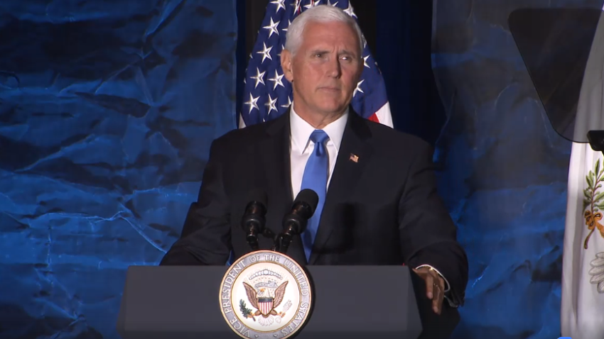 Vice President Pence addresses the Alliance Defending Freedom fireside chat on August 6, 2019.