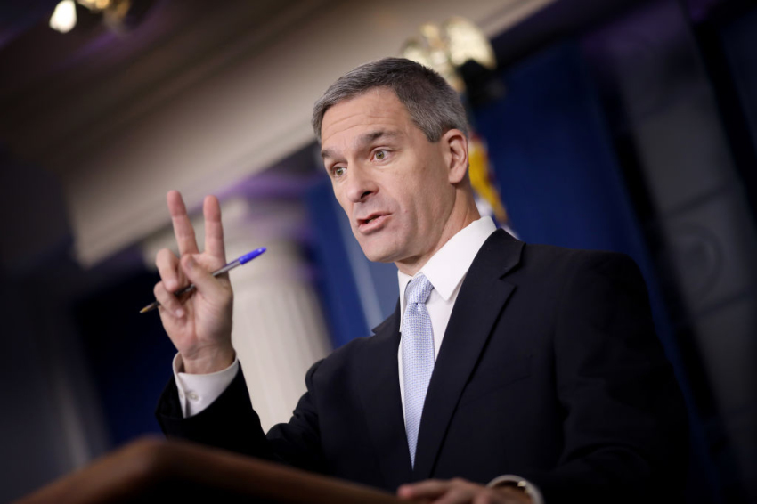 Acting Director of U.S. Citizenship and Immigration Services Ken Cuccinelli speaks about immigration policy at the White House during a briefing August 12, 2019 in Washington, D.C.