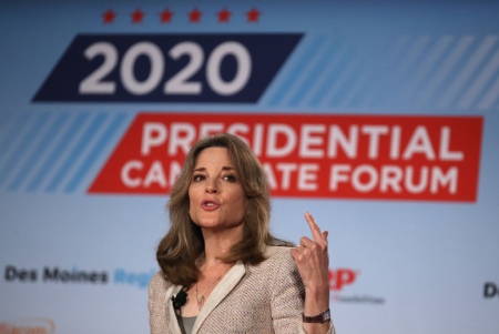 Democratic presidential hopeful self-help author Marianne Williamson speaks during the AARP and The Des Moines Register Iowa Presidential Candidate Forum on July 19, 2019 in Sioux City, Iowa.