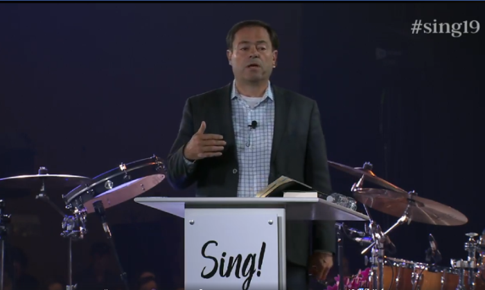 Mark Dever, pastor of Capitol Hill Baptist Church in Washington, D.C., addresses the Sing! 2019 conference in Nashville, Tennessee, on August 20, 2019. 