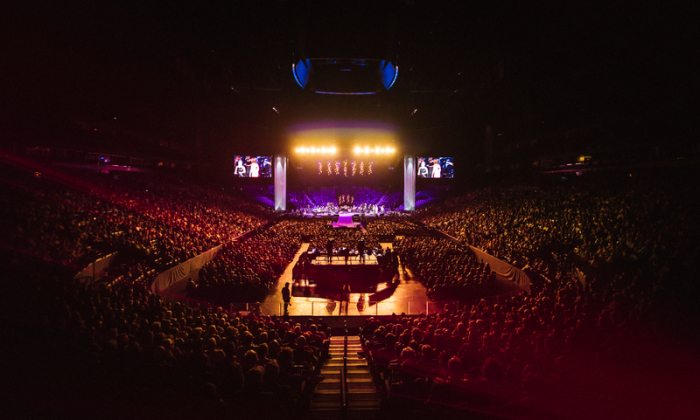 Over 13,000 people gathered for a night of praise and worship led by Keith and Kristyn Getty at Bridgeston Arena in Nashville, Tennessee, on Aug. 20, 2019.