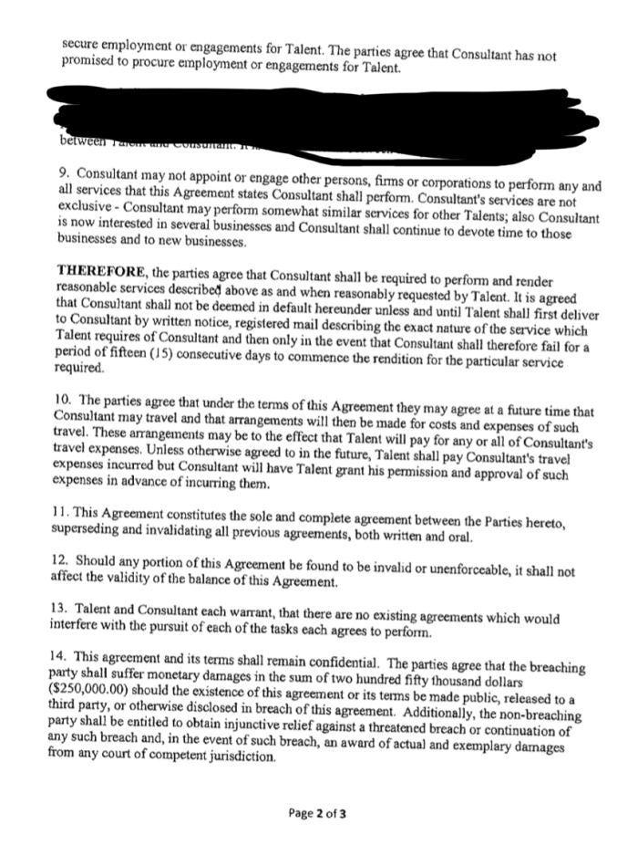 Page 2 of Larry Reid's 3-page consultant agreement with Pastor E. Dewey Smith Jr.