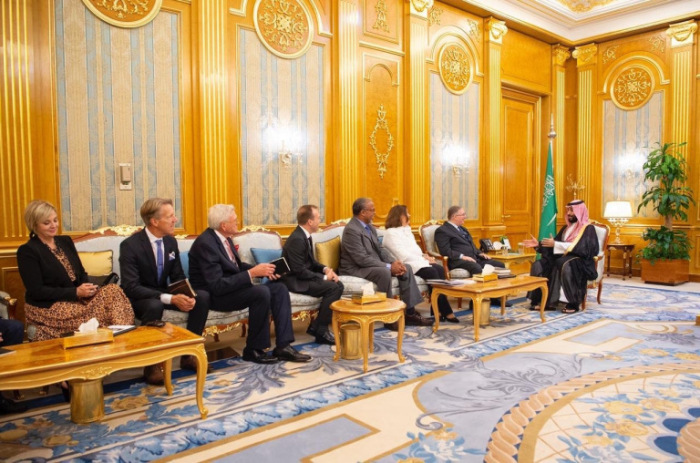Evangelical leaders from the United States meet with Saudi Crown Prince Mohammed bin Salman at a palace in Jeddah, Saudi Arabia on Sept. 11, 2019. 