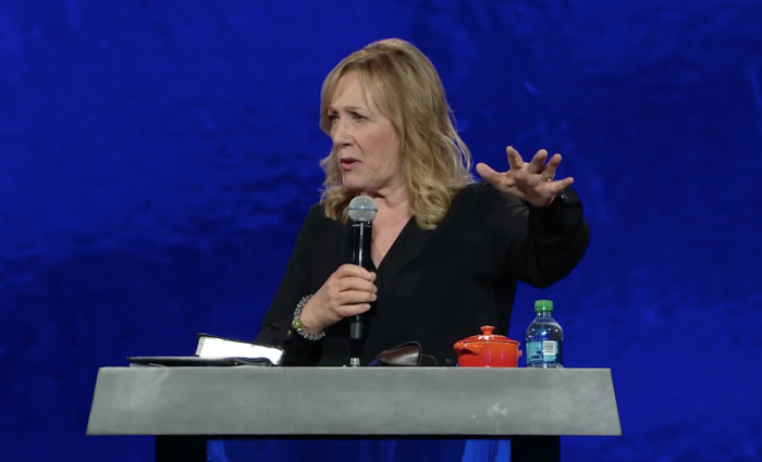 Kay Warren speaks at Harvest Christian Fellowship, September 2019.
