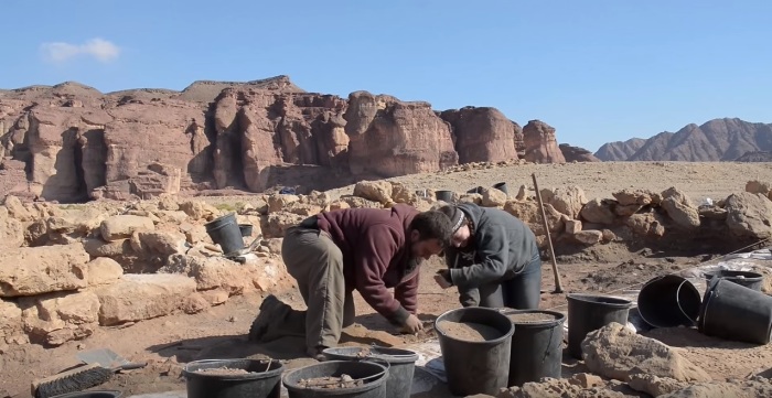 Researchers with the Central Timna Valley Project of Tel Aviv University examining ancient mines in modern Israel in 2016. In 2019, Project director Erez Ben-Yosef and other researchers published a paper finding evidence of the biblical kingdom of Edom. 