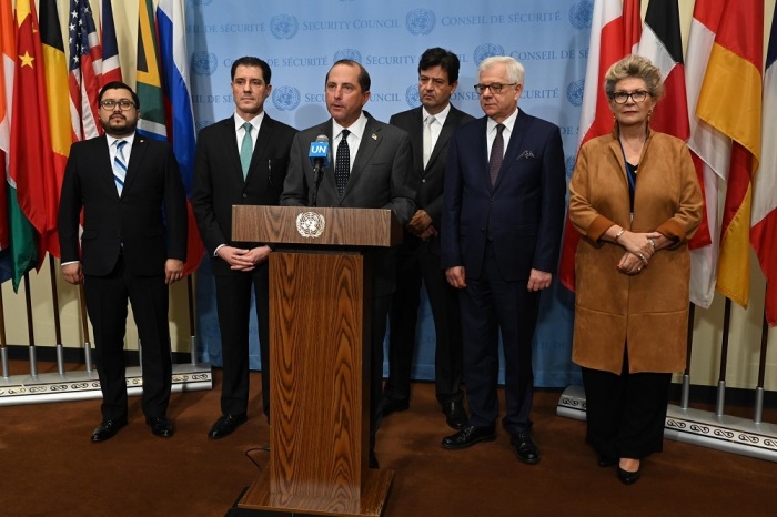 U.S. Secretary of Health and Human Services Alex Azar speaks while at the United Nations General Assembly on Sept. 23, 2019. He was joined by ministers from four of the six key World Health Organization regions in issuing a joint statement before the High-Level Meeting on Universal Health Coverage.