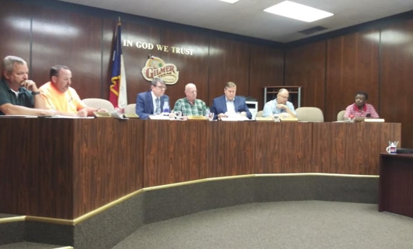 A meeting of the city council for Gilmer, Texas. On Sept. 24, 2019, Gilmer's leadership voted to become a 