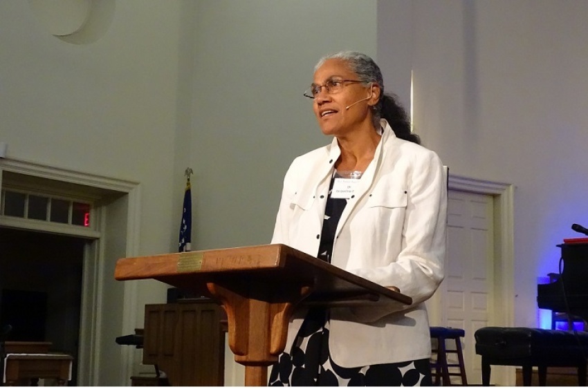 Jacqueline Rivers, Harvard lecturer on sociology, speaks at Truro Anglican Church in Fairfax, Virginia, on September 21, 2019.