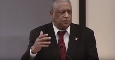Biblical scholar Cain Hope Felder, author and longtime professor of New Testament at Howard University School of Divinity, giving remarks in 2014. 