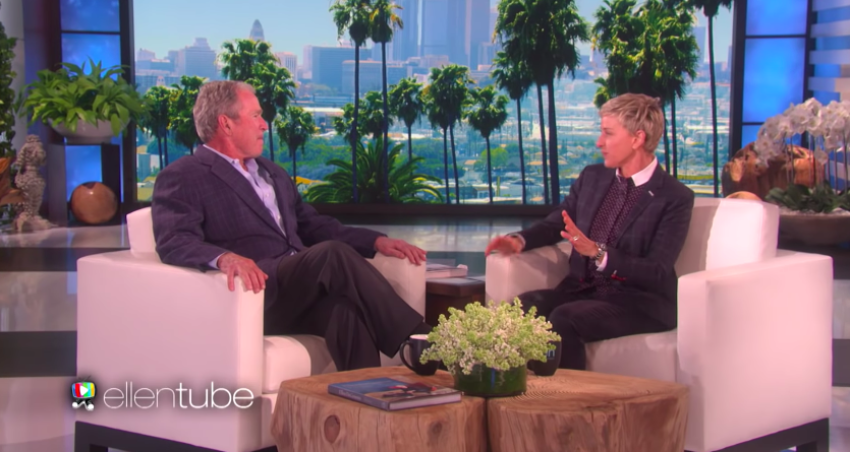 George W. Bush appears on "The Ellen DeGeneres Show" in 2017.
