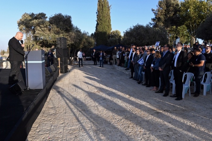 Bishop Robert Stearns speaks at The Day of Prayer for the Peace of Jerusalem event at the Tayelet Haas Promenade in Jerusalem on Oct. 6, 2019. 