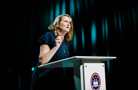 Mary DeMuth, an author and survivors' advocate, speaks at the Caring Well conference in Dallas, Texas.