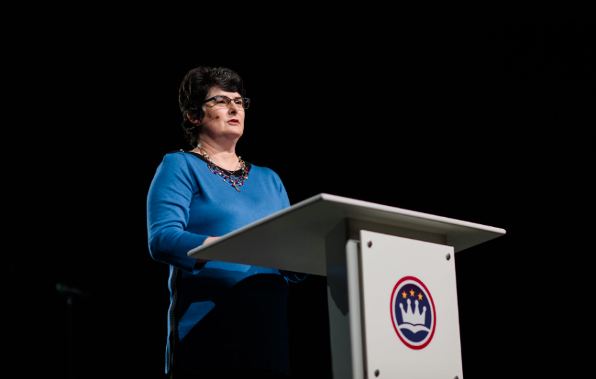 Susan Codone, senior associate dean of academic affairs at Mercer University School of Medicine, speaks at the Caring Well conference in Dallas, Texas.