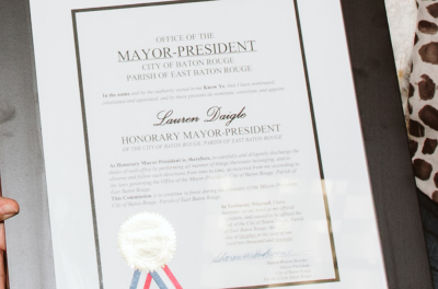 The Mayor-President award is presented to Lauren Daigle in Baton Rouge, Louisiana, on Oct. 11, 2019.