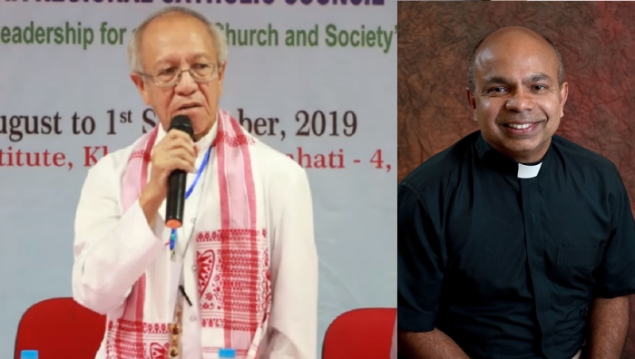 Father Mathew Vellankal of the Diocese of Oakland, Calif., (R), and Archbishop Dominic Jala of the Archdiocese of Shillong, India and apostolic administrator of Nongstoin, India (L).