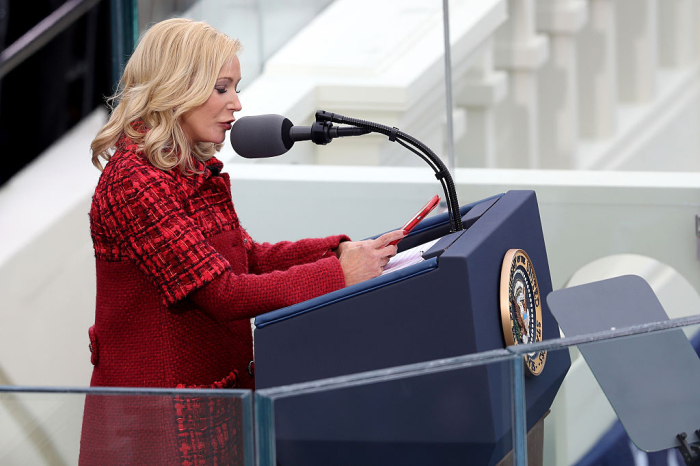 Pastor Paula White-Cain speaks on the West Front of the U.S. Capitol on January 20, 2017, in Washington, D.C., for the inauguration ceremony of Donald J. Trump as the 45th president of the United States.