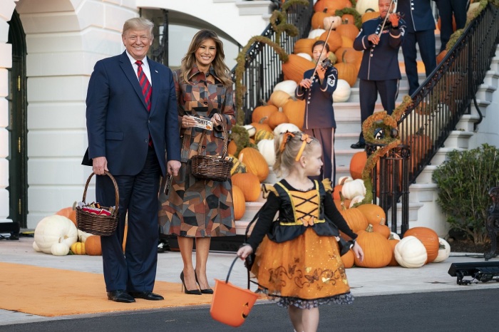 President Donald Trump and First Lady Melania Trump celebrate Halloween at the White House in October 2019.