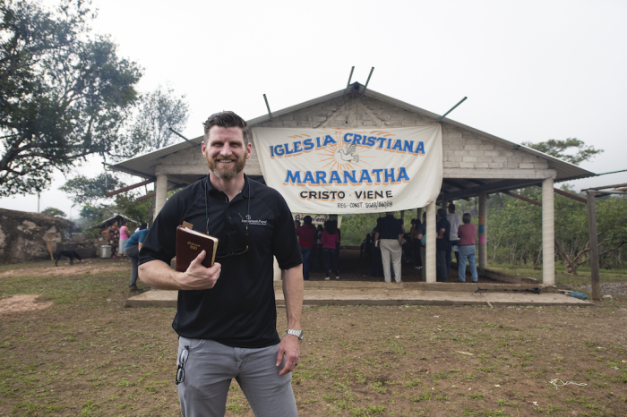 Edward Graham of Samaritan's Purse stands in front of Manartha Christian Church ahead of its dedication ceremony in La Laguna, Mexico, on Oct. 22, 2019.