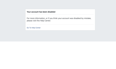 The message Posie Parker received on November 13, 2019 informing her that her account was disabled. 