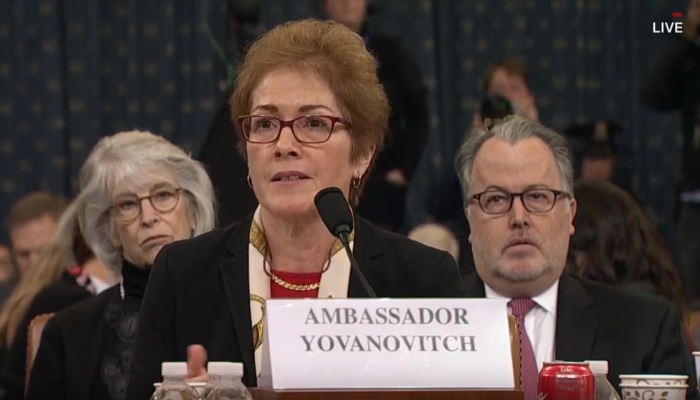Former US Ambassador to the Ukraine Marie Yovanovitch testifies on Capitol Hill on Friday, Nov. 15, 2019 for day two of the public impeachment hearings into President Donald Trump.