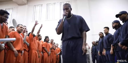 Kanye West and the Sunday Service choir perform songs from the "Jesus Is King" album at the Harris County Jail in Houston, Texas, on Nov. 15, 2019. 