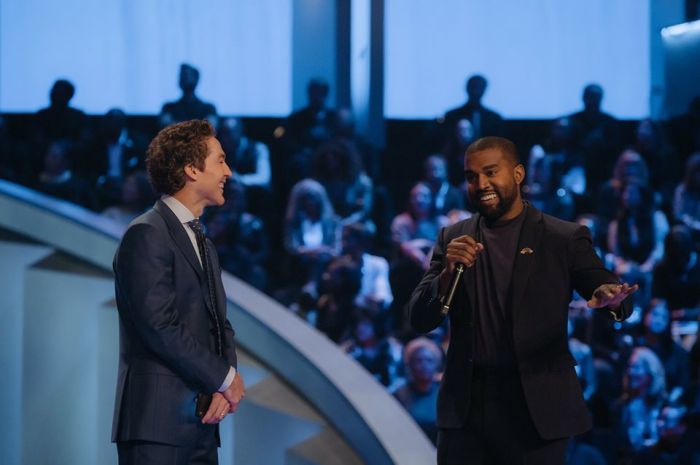 Rapper Kanye West speaks with Pastor Joel Osteen at Lakewood Church in Houston, Texas, on Sunday November 17, 2019.