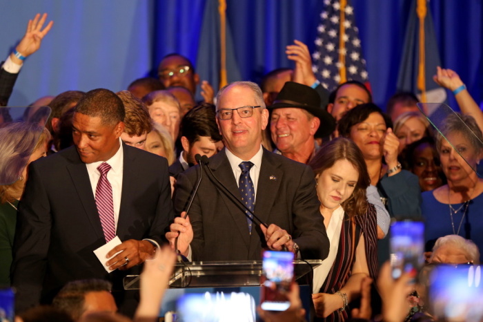 Democratic incumbent Governor John Bel Edwards speaks to a crowd at the Renaissance Baton Rouge Hotel on November 16, 2019 in Baton Rouge, Louisiana. 