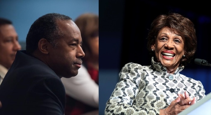 Housing and Urban Development Secretary Ben Carson (L) and House Financial Services Chairwoman Maxine Waters, D-Calif. (R).