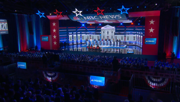 Candidates on stage at the fifth Democratic Debate on Wednesday November 20, 2019.